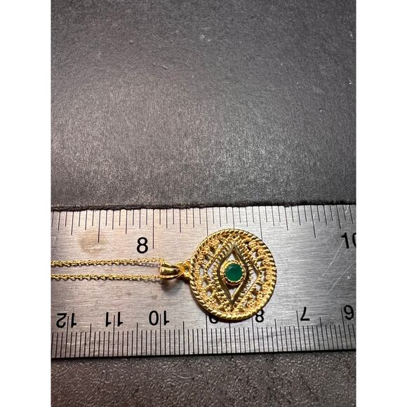 NEW Green onyx evil eye pendant and chain in gold over sterling silver - Picture 7 of 13